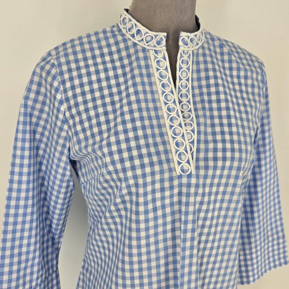 Haley and the Hound Dress Womens Small Blue White Check Cotton Embroidery Resort - Picture 7 of 13